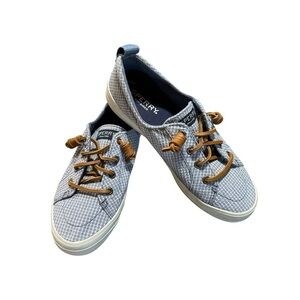 SPERRY, TOP-SIDER, WOMENS TENNIS SHOES. BLUE CREST, PLAID SHOES. SIZE 6